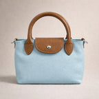 Peggy Longchamps-style Bag, Biscuit/Pale Blue