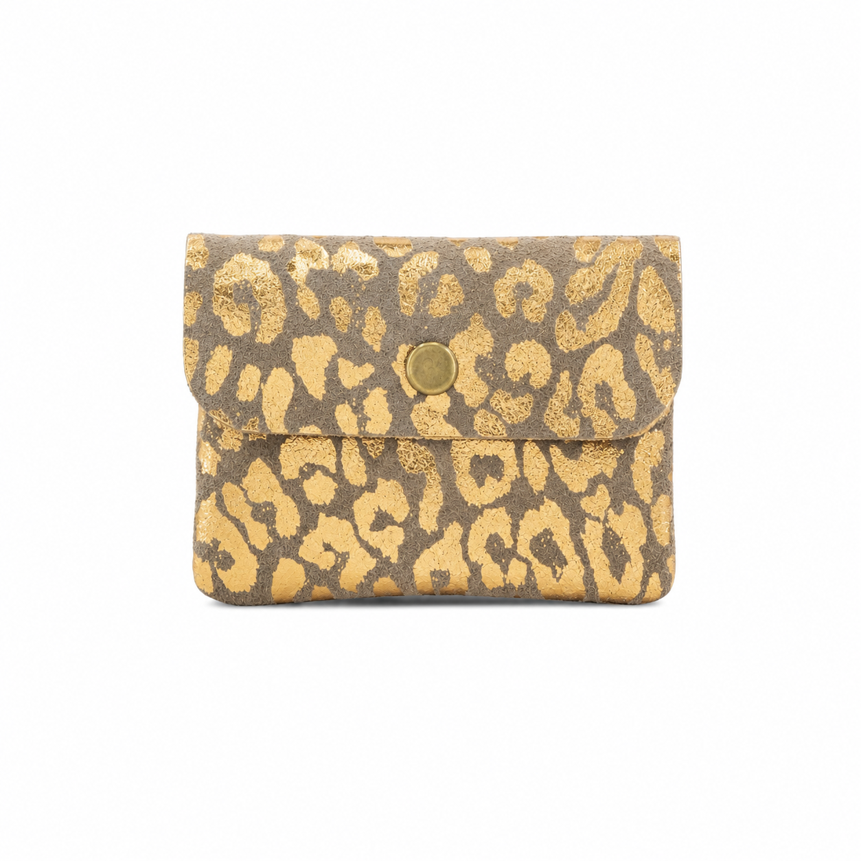 Small Leather Purse, Metallic Taupe Leopard