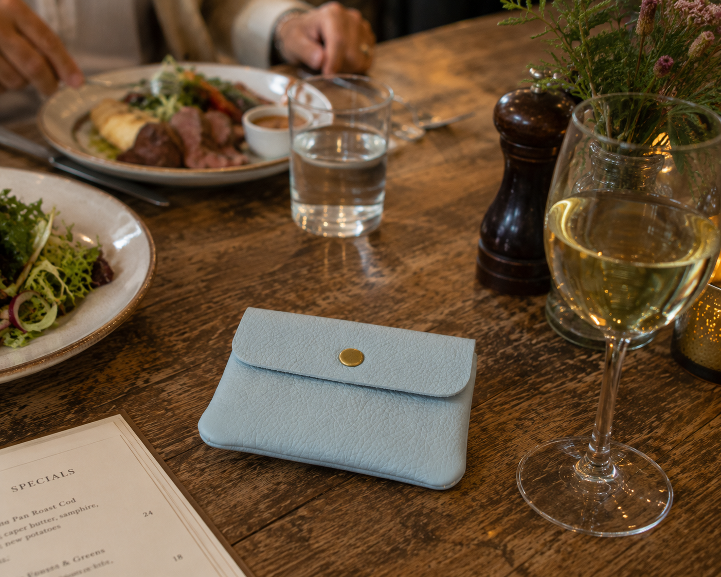 Small Leather Purse, Pale Blue