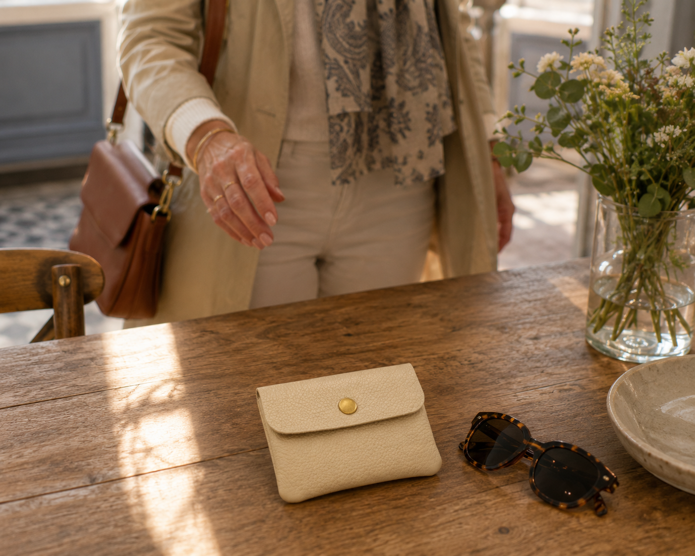 Small Leather Purse, Stone