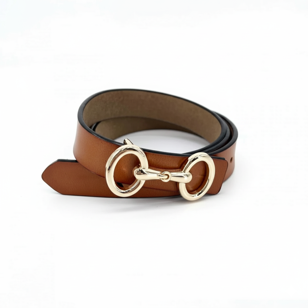 Slim Belt, Oak Leather - Gold Snaffle