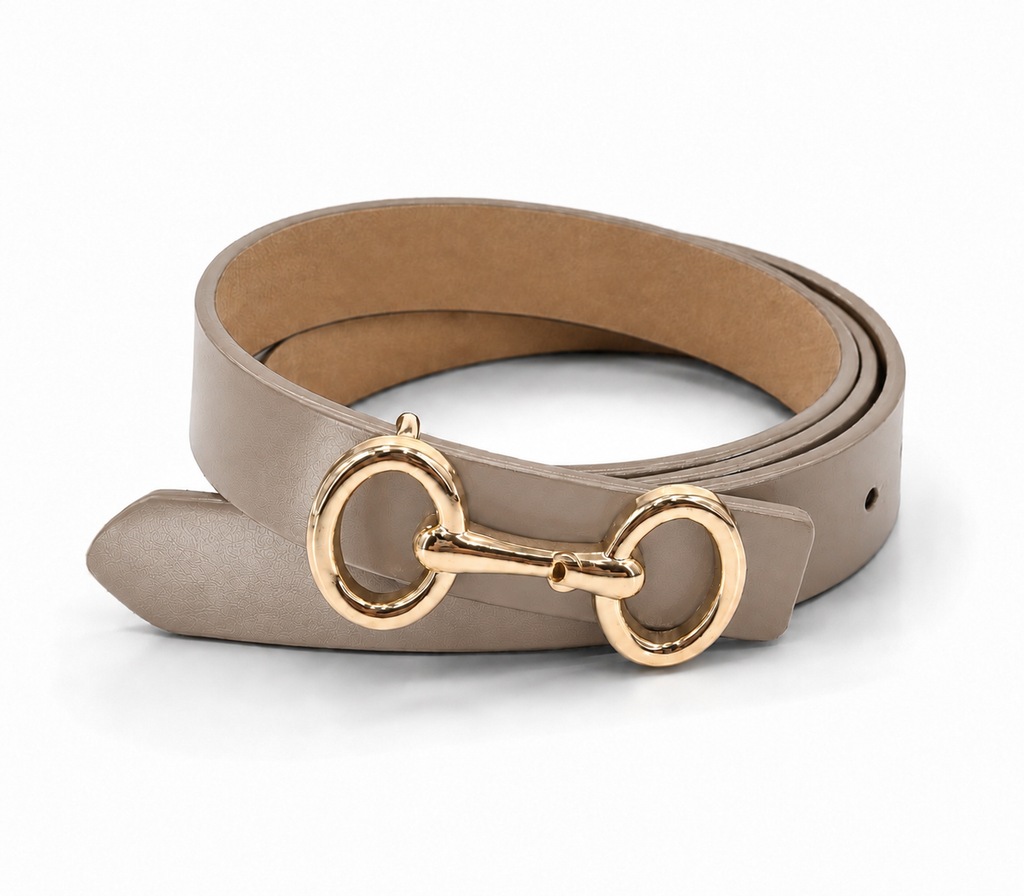 Slim Belt, Taupe Leather - Gold Snaffle