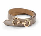 Slim Belt, Taupe Leather - Gold Snaffle