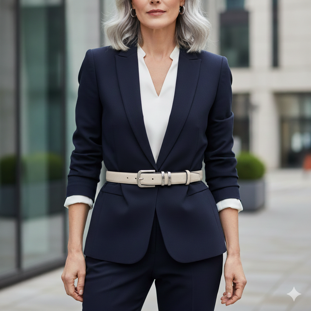 Belt, Light Cream Leather - Silver Buckle