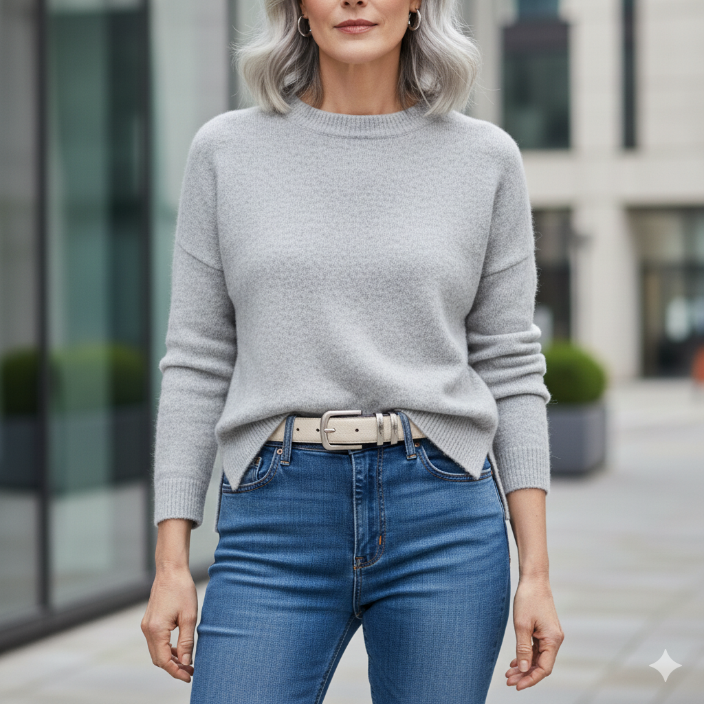 Belt, Light Cream Leather - Silver Buckle