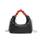 Woven Tote Bag with Beaded Handle, Black