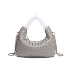 Woven Tote Bag with Beaded Handle, Grey