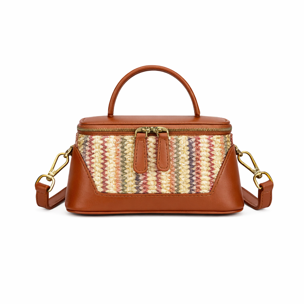 Bertram Raffia-panelled Bag, Tan