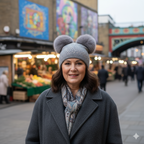 Sequin Double Pompom Hat, Silver