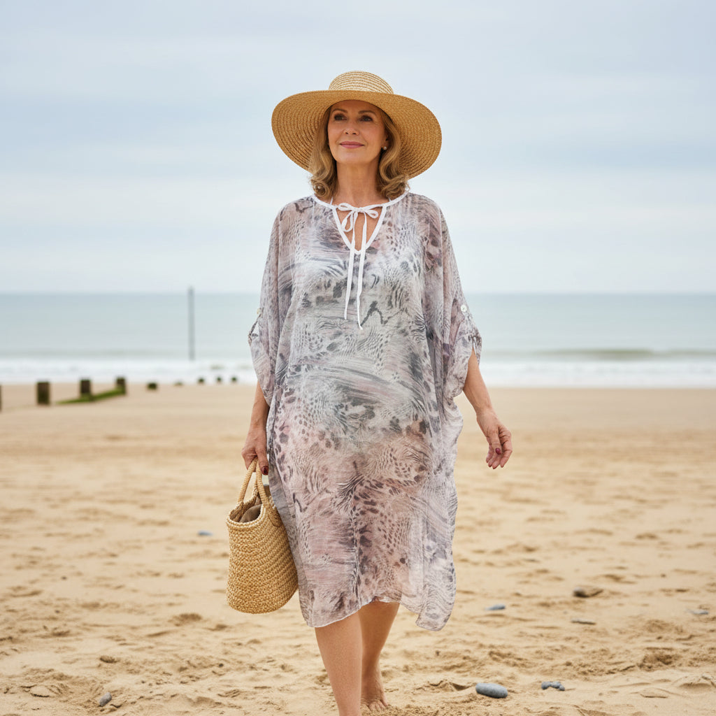 Diana Silk Mix Kaftan, Grey