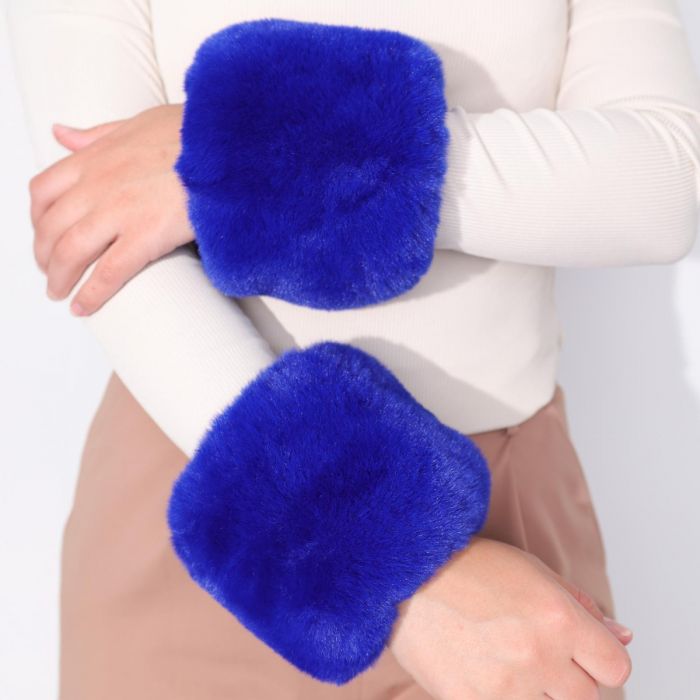 Faux Fur Wrist Cuffs, Royal Blue