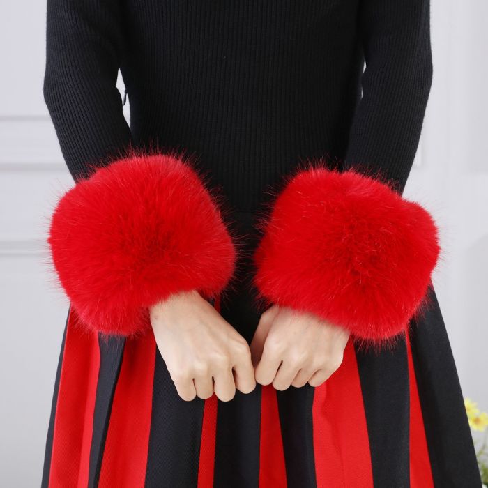 Faux Fur Wrist Cuffs, Red