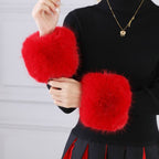 Faux Fur Wrist Cuffs, Red
