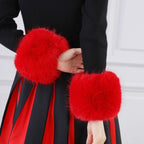 Faux Fur Wrist Cuffs, Red