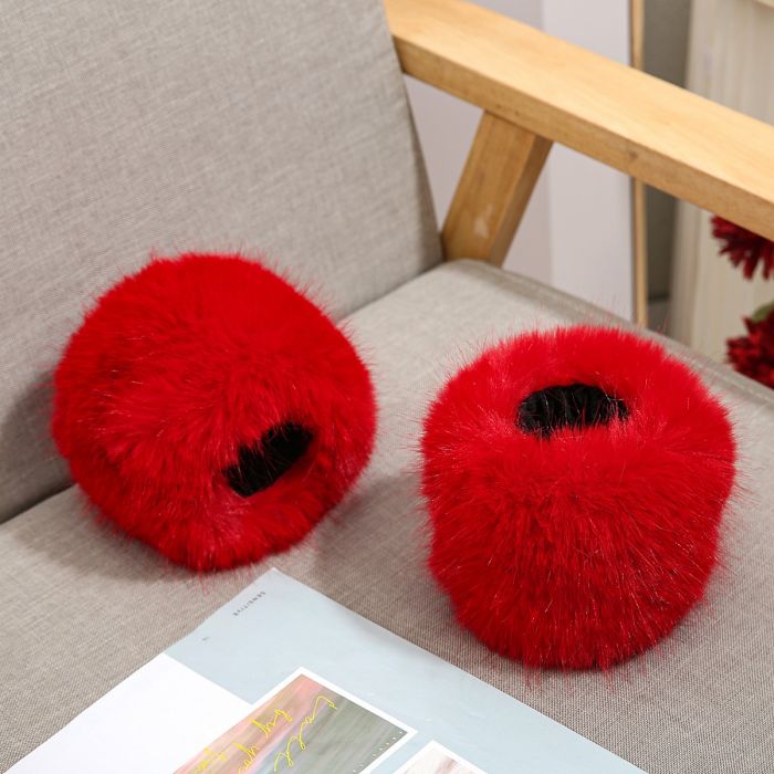 Faux Fur Wrist Cuffs, Red