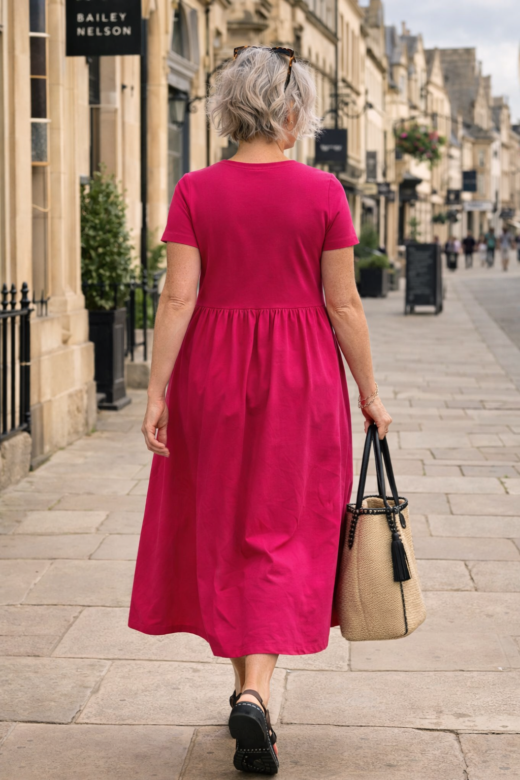 Hannah Cotton Poplin Dress, Cerise