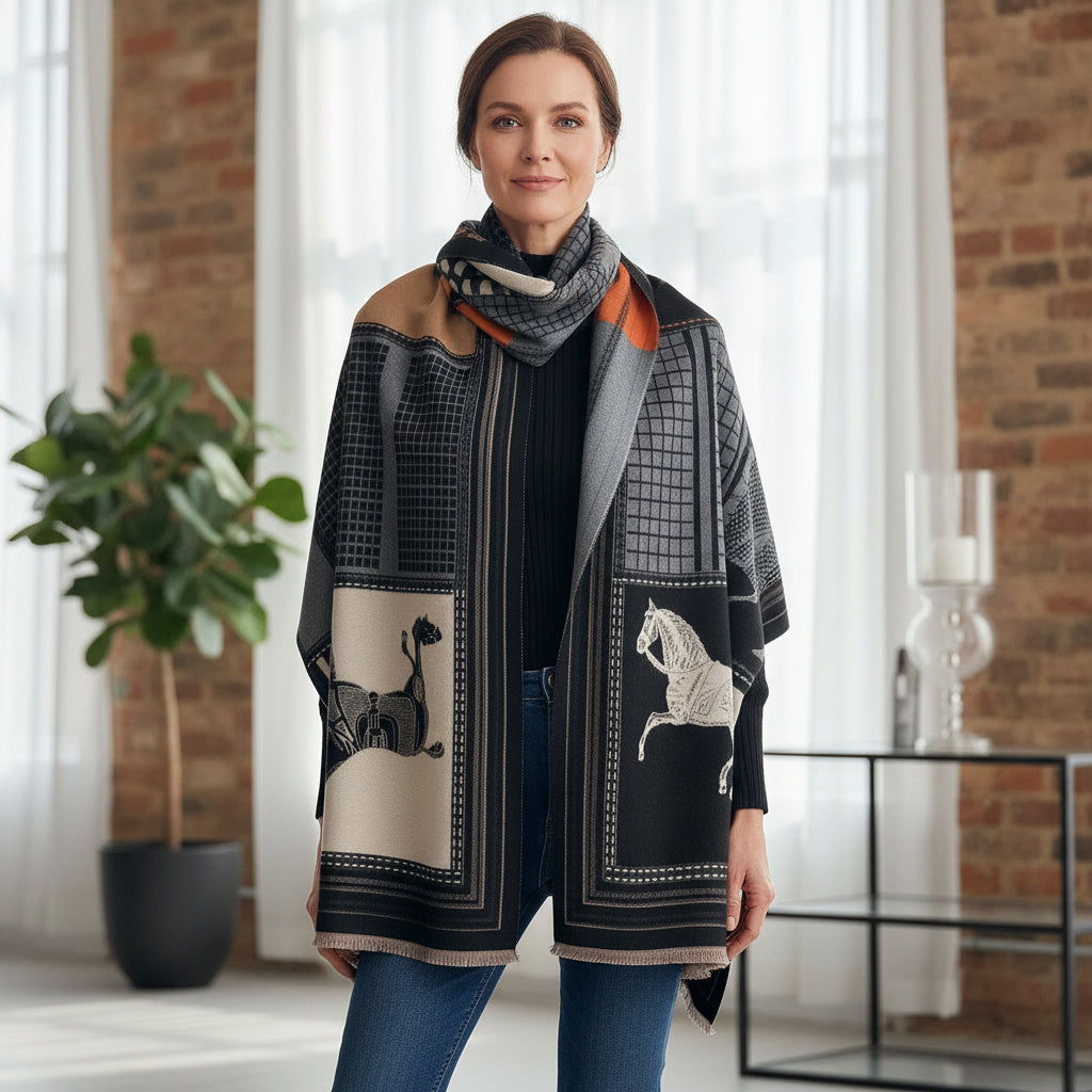 Joelle Oversized Scarf, Black & Grey