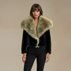 Margo Large Collar Faux Fur Jacket, Black