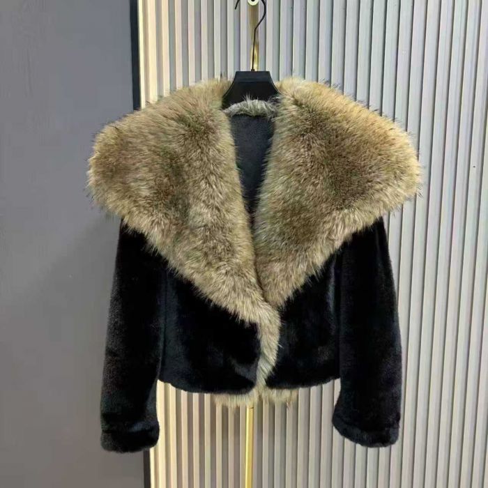 Margo Large Collar Faux Fur Jacket, Black