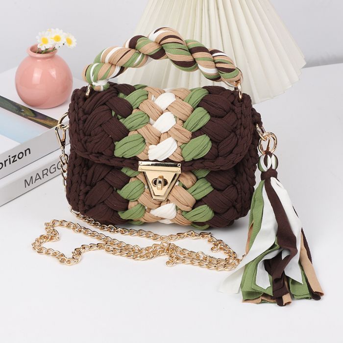 Marian Braided Bag, Brown & Green