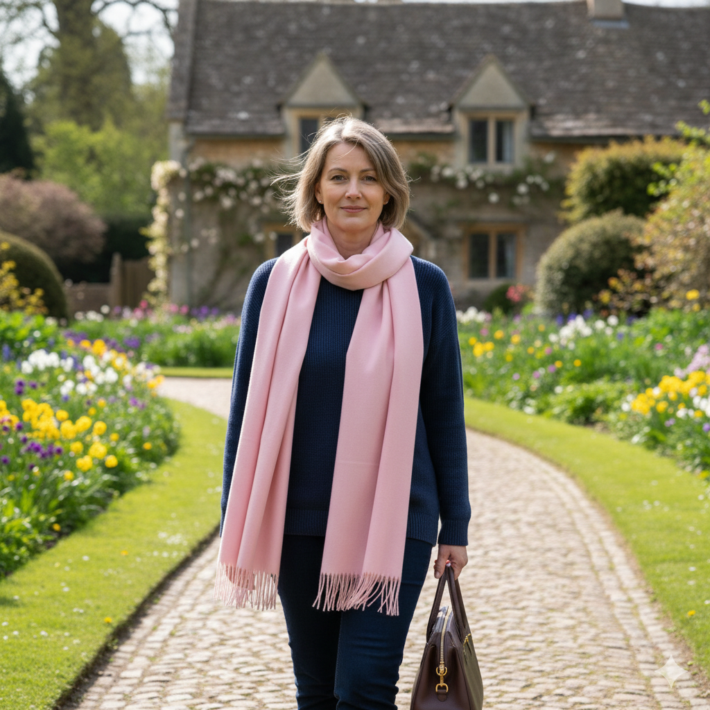 Tasselled Pashmina, Blush Pink