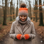 Pompom Hat, Orange & Tan