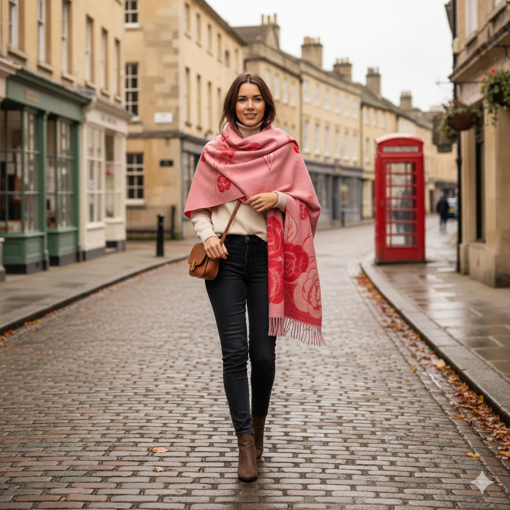 Rose Design Scarf, Pink