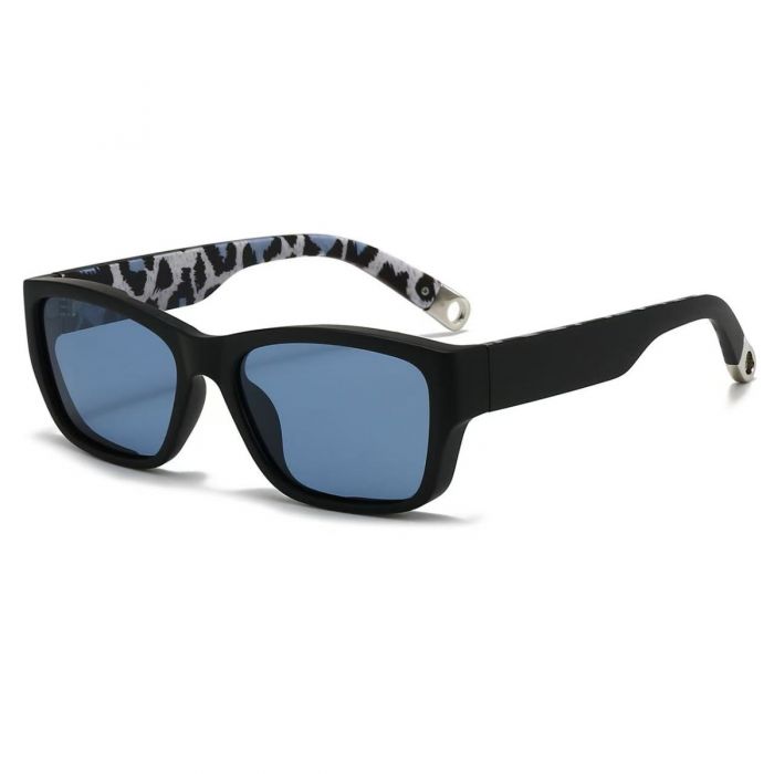 Square Sunglasses with Leopard Print Arms, Black