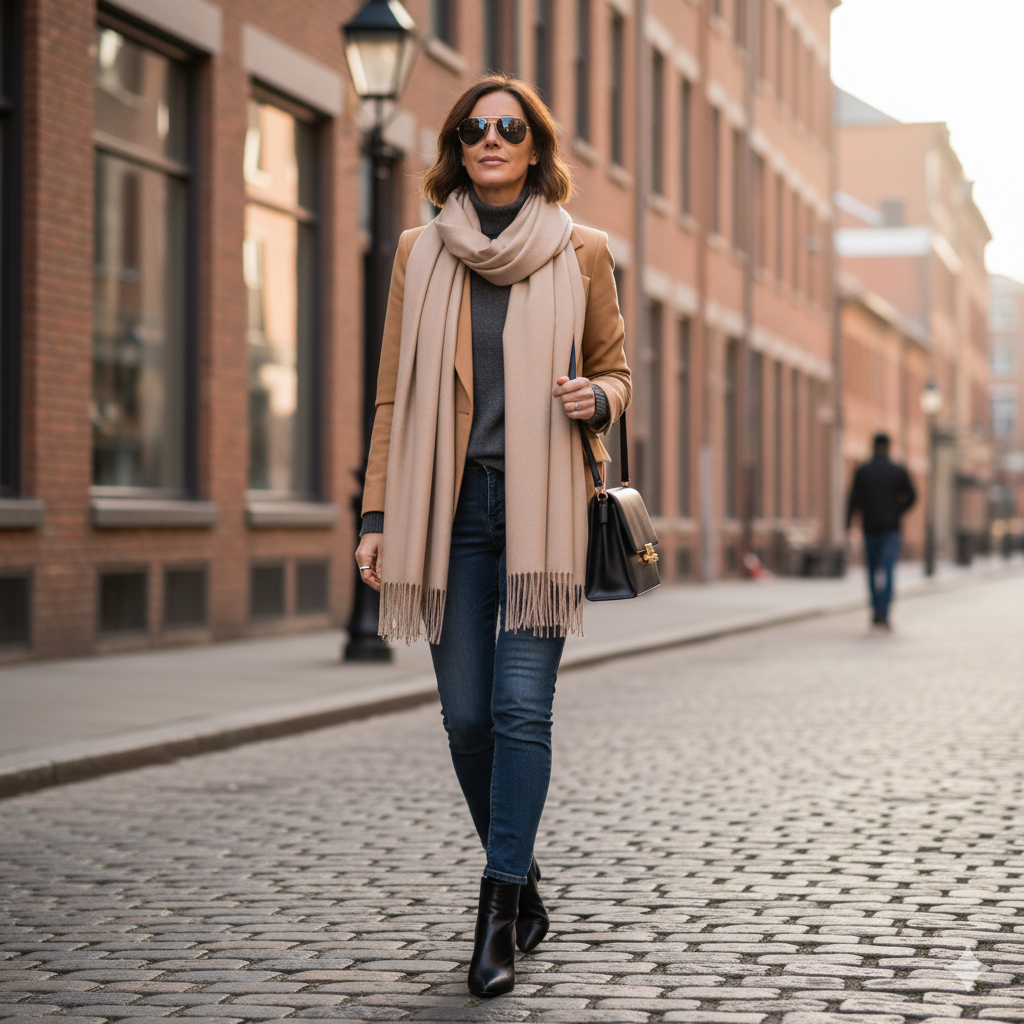 Tasselled Pashmina, Beige