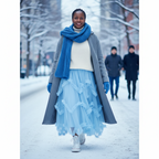 Layered Tulle Skirt with Ruffled Cascades, Blue