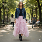 Layered Tulle Skirt with Ruffled Cascades, Pink