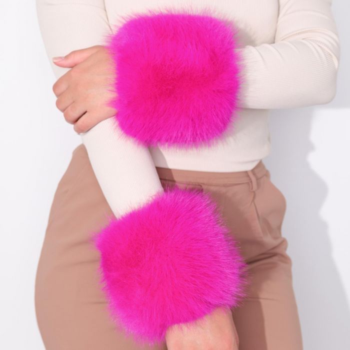 Faux Fur Wrist Cuffs, Fuchsia