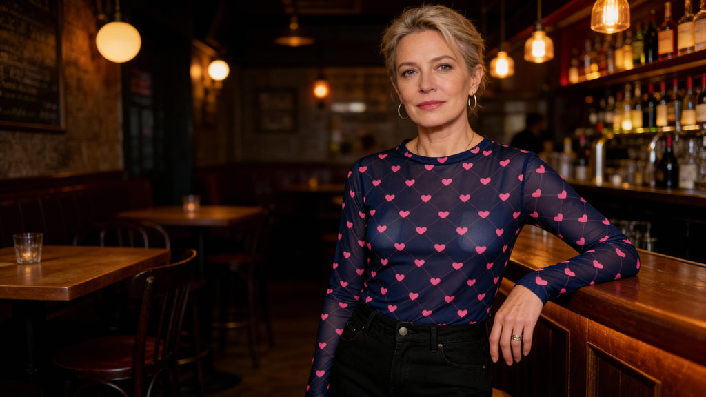 Annie Mesh Blouse, Navy Pink Heart