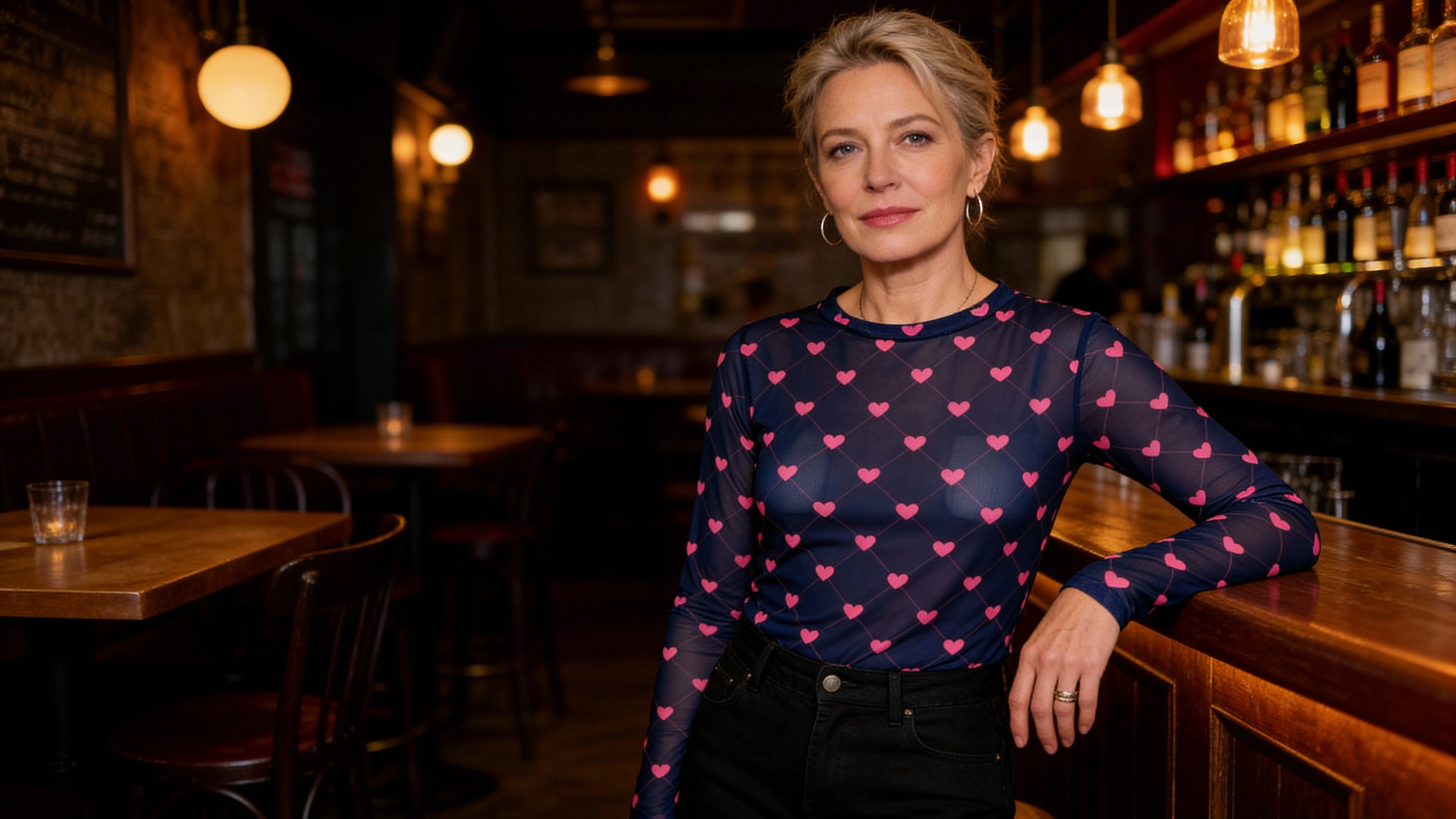 Annie Mesh Blouse, Navy Pink Heart