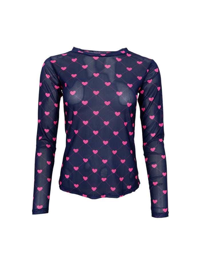 Annie Mesh Blouse, Navy Pink Heart
