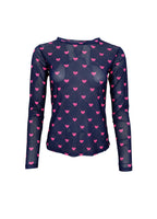 Annie Mesh Blouse, Navy Pink Heart