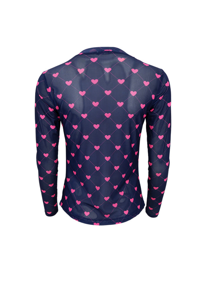 Annie Mesh Blouse, Navy Pink Heart