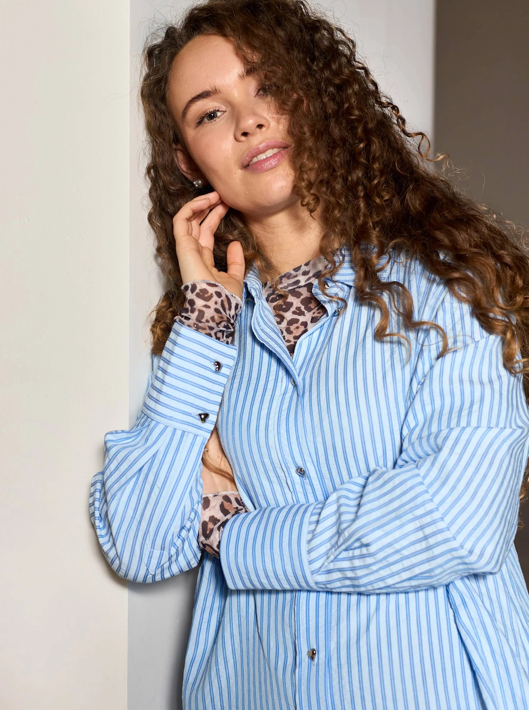 Annie Shimmer Mesh Blouse, Leopard