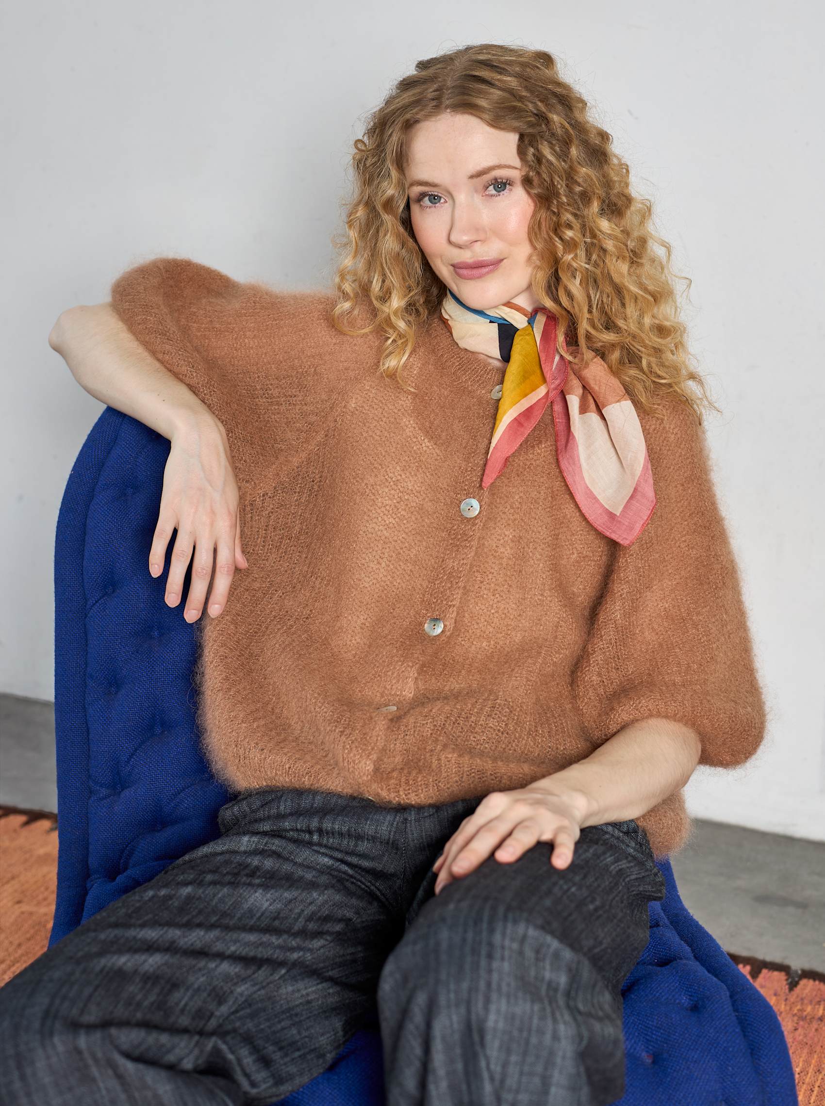Bjoerk Patent Knit Cardigan, Camel