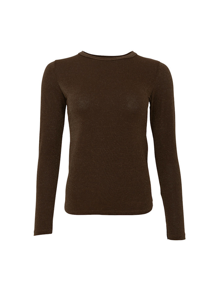 Faye Lurex Long-Sleeved Top, Chocolate