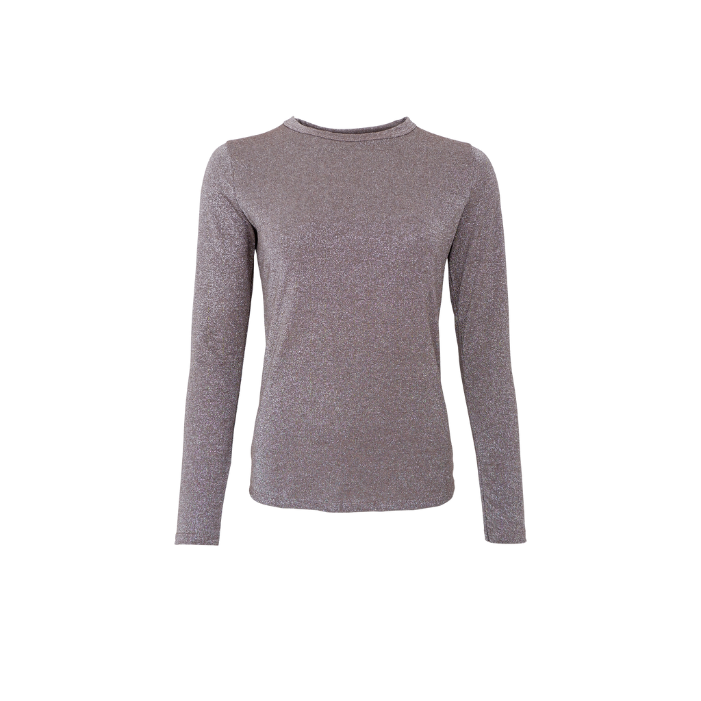 Faye Lurex Long-Sleeved Top, Taupe