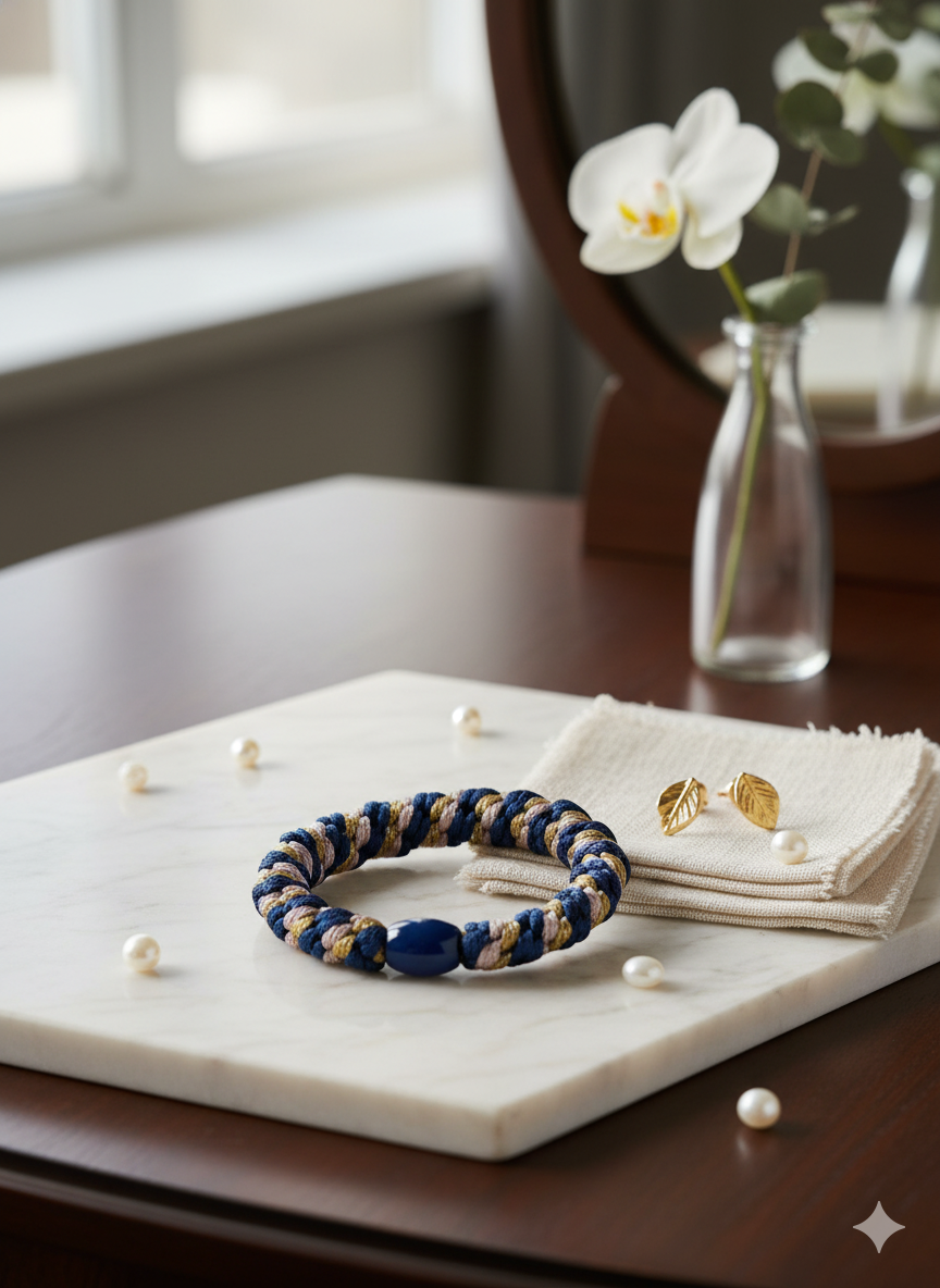 Kally Hair/Bracelet Elastic, Dark Blue / Rose