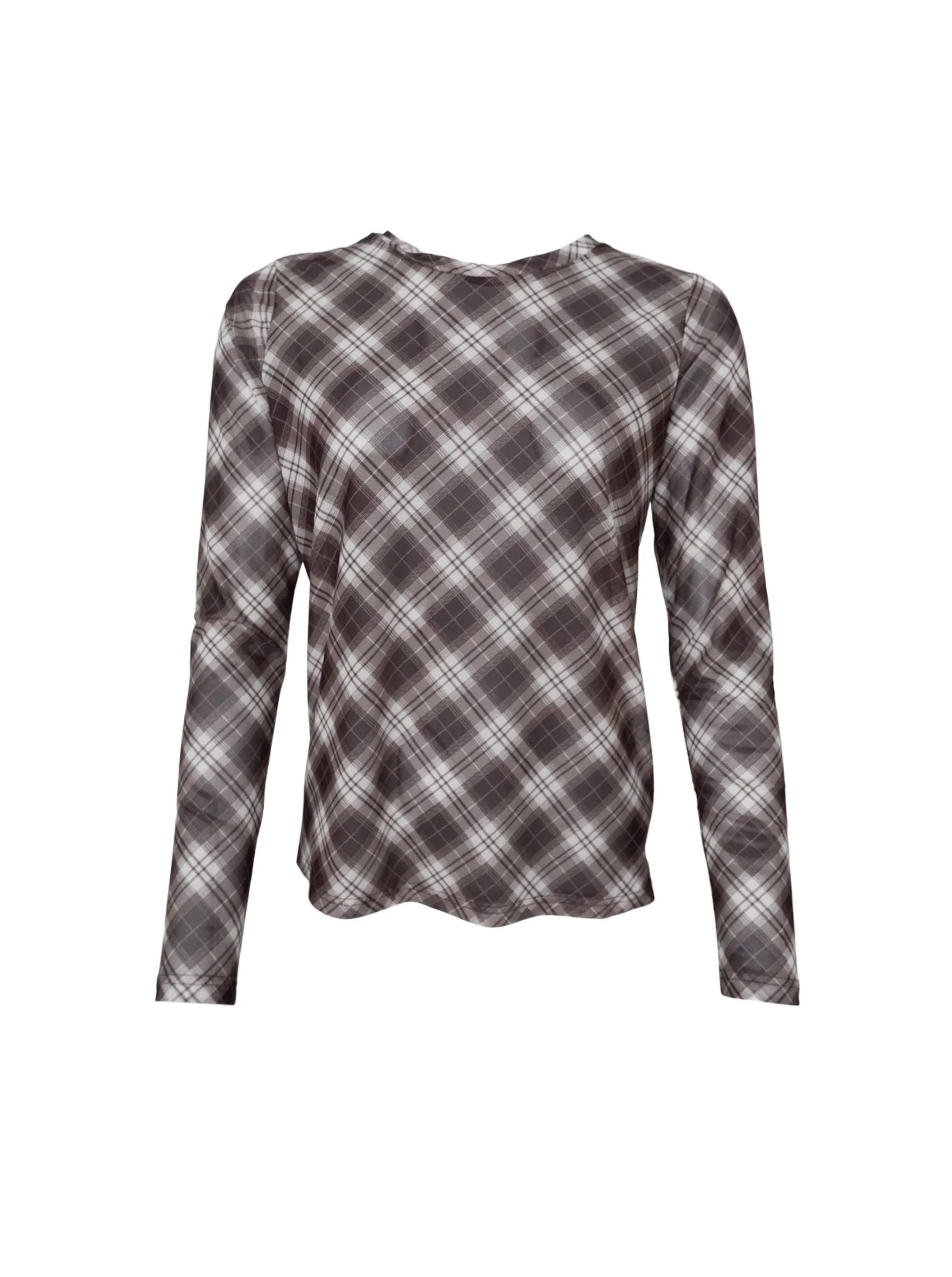 Kamma Mesh Blouse, Brown Tartan