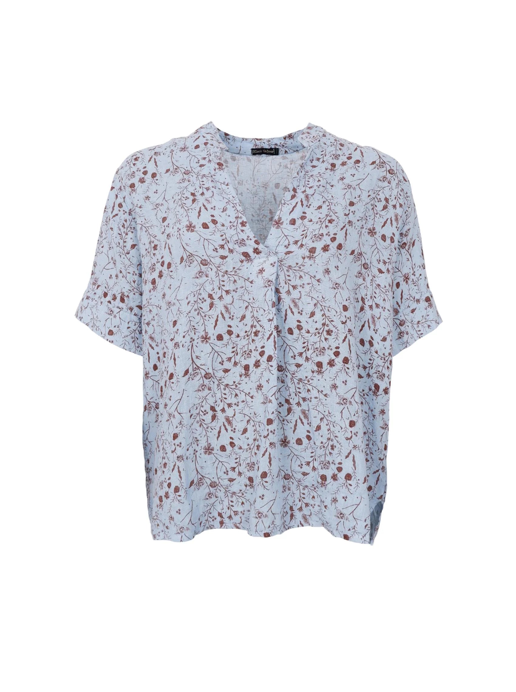 Melina Short-Sleeved Linen Blouse, Floral