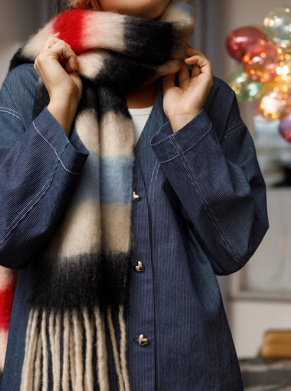 Portobello Scarf, Red & Ice Blue Mix