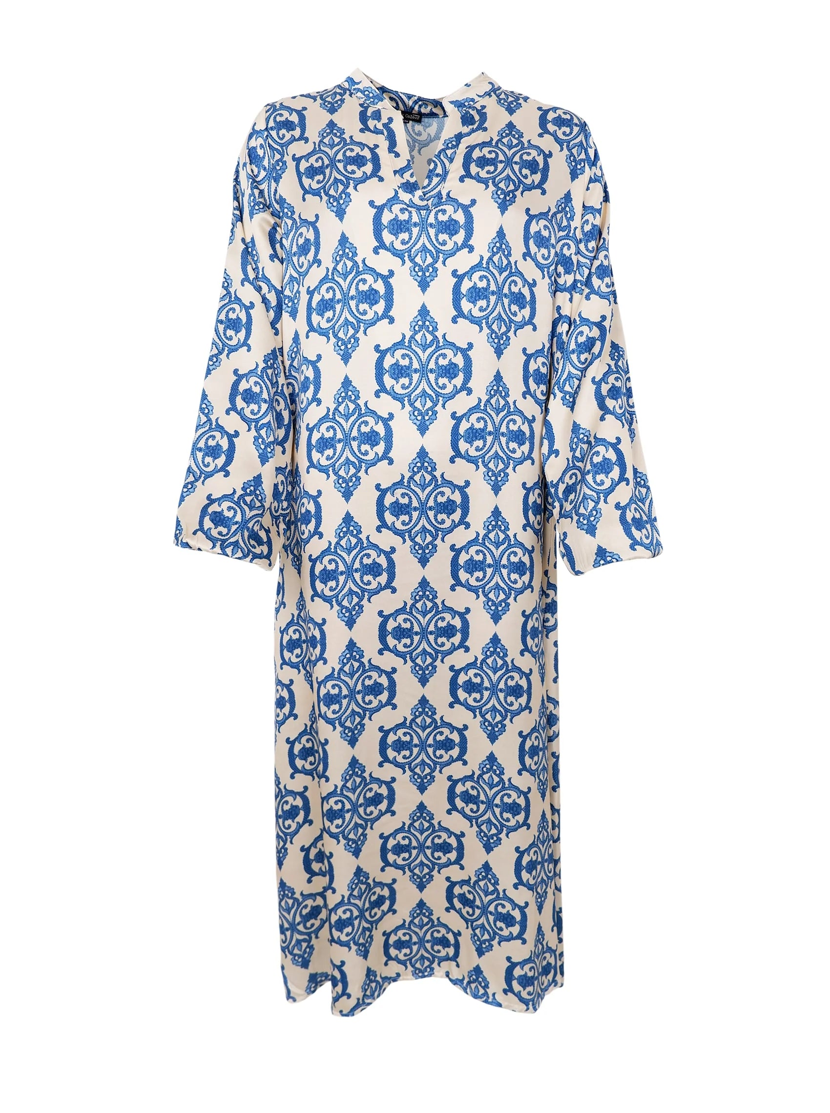 Zentha Satin Dress, Off-White and Blue