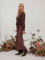 Bria Satin Skirt, Brown Animal