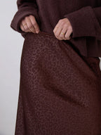 Bria Satin Skirt, Brown Animal