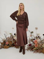 Bria Satin Skirt, Brown Animal