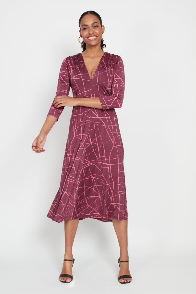 Amy Dress, Abstract Pink Bordeaux